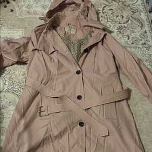 Women's Pink Hooded Trench Coat